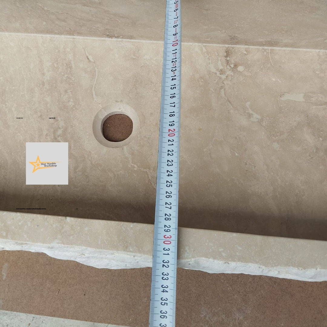 Hand Carved Travertine Marble Sink: Farmhouse Bathroom Vanity (36.2in x 12.5in x 5.9in)