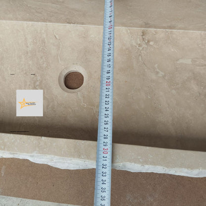 Hand Carved Travertine Marble Sink: Farmhouse Bathroom Vanity (36.2in x 12.5in x 5.9in)