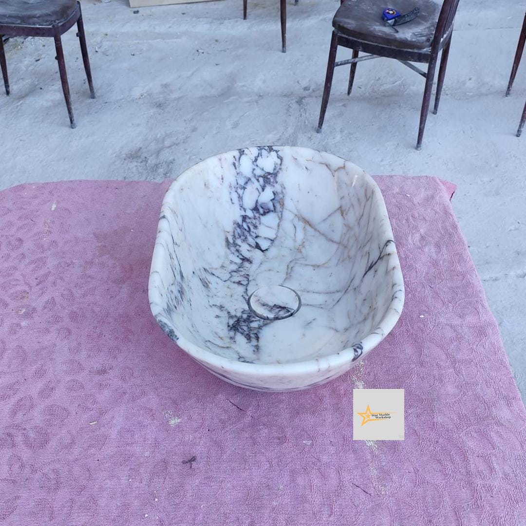 Calacatta Viola Marble Sink  Farmhouse Sink Powder Room Sink Calacatta Sink  Hand Carved Marble Sink Marble Sink Sink vanity