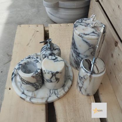 Ready to ship calacatta marble bathroom set Luxury bathroom Marble bathroom set 7 piece bathroom design set