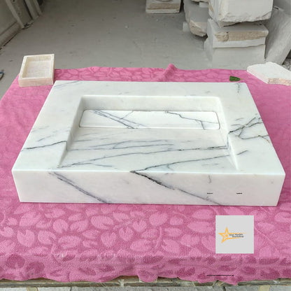 Ready To Ship Calacatta Viola Marble Sink Wall Mounted Sink Farmhouse Sink Calacatta Sink Hand Carved Marble Sink Hidden Drain Wash Basin