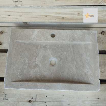 Handmade Travertine Stone Sink – Wall Mounted, Rustic & Modern Bathroom Design