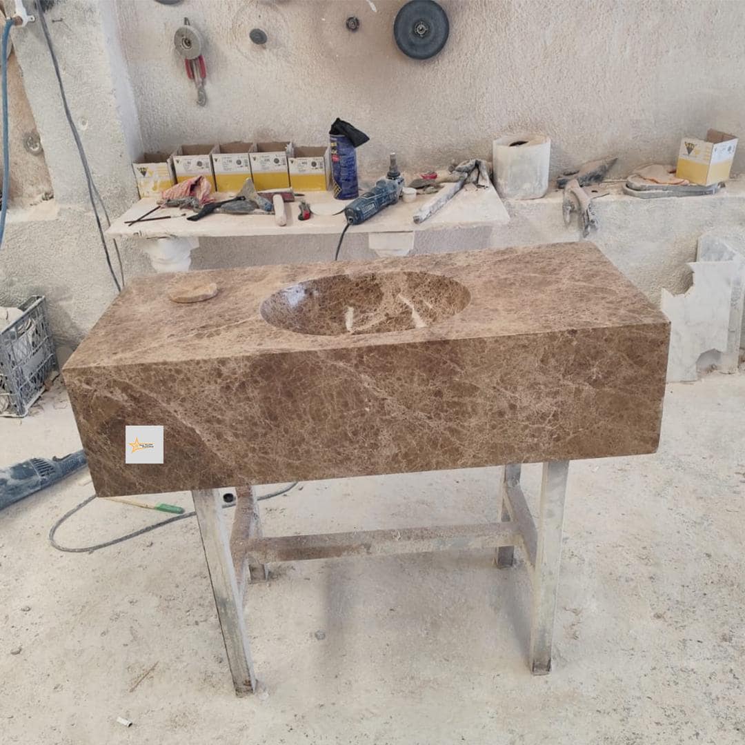 Handmade Emperador Marble Wall-Mounted Sink - Vessel Sink - chiseled sink- Luxury Minimalist Bathroom sink for bathroom