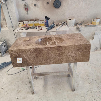 Handmade Emperador Marble Wall-Mounted Sink - Vessel Sink - chiseled sink- Luxury Minimalist Bathroom sink for bathroom