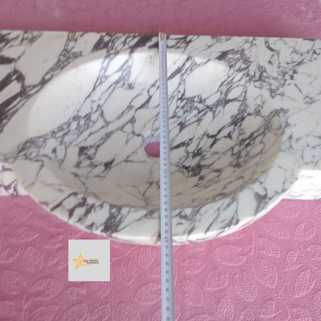 Ready To Ship Calacatta Viola Marble Sink Wall Mounted Sink Farmhouse Sink Powder Room Sink Calacatta Sink  Hand Carved Marble Sink