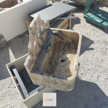Calacatta Gold Rectangular Sink, Sink With Faucet Hole Farmhouse Sink Powder Room Sink Calacatta Sink  Hand Carved Marble Sink Washbasin