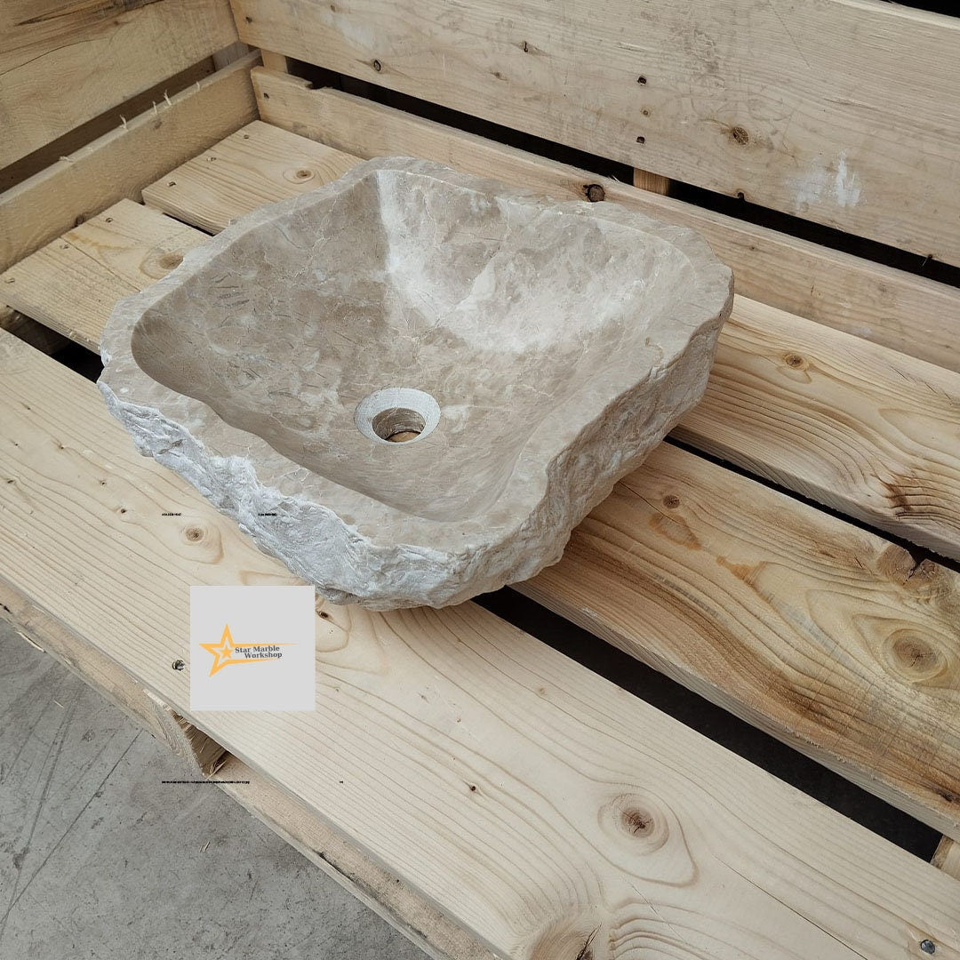 Ready To Ship Beige Marble Sink Ellipse Sink Farmhouse Sink Powder Room Sink  Countertop Sink  Hand Carved Marble Sink  Shapeless Sink