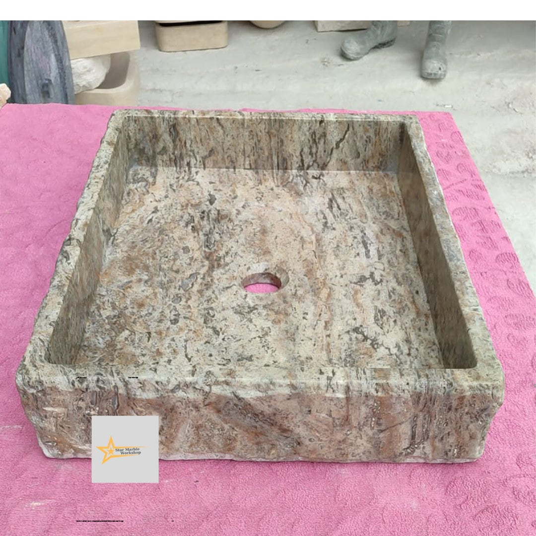 Ready to Ship Silver Travertine Sink Marble Washbasin Countertop Sink  Powder Room Sink Hand Carved Marble Sink Bathroom Sink