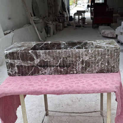 Hand-Carved Marble Sink, Grooved Sink, Wall-Mounted Sink, Luxury Design, Bathroom Sink, Colorful Sinks, Purple Sink, Minimalist Sink,