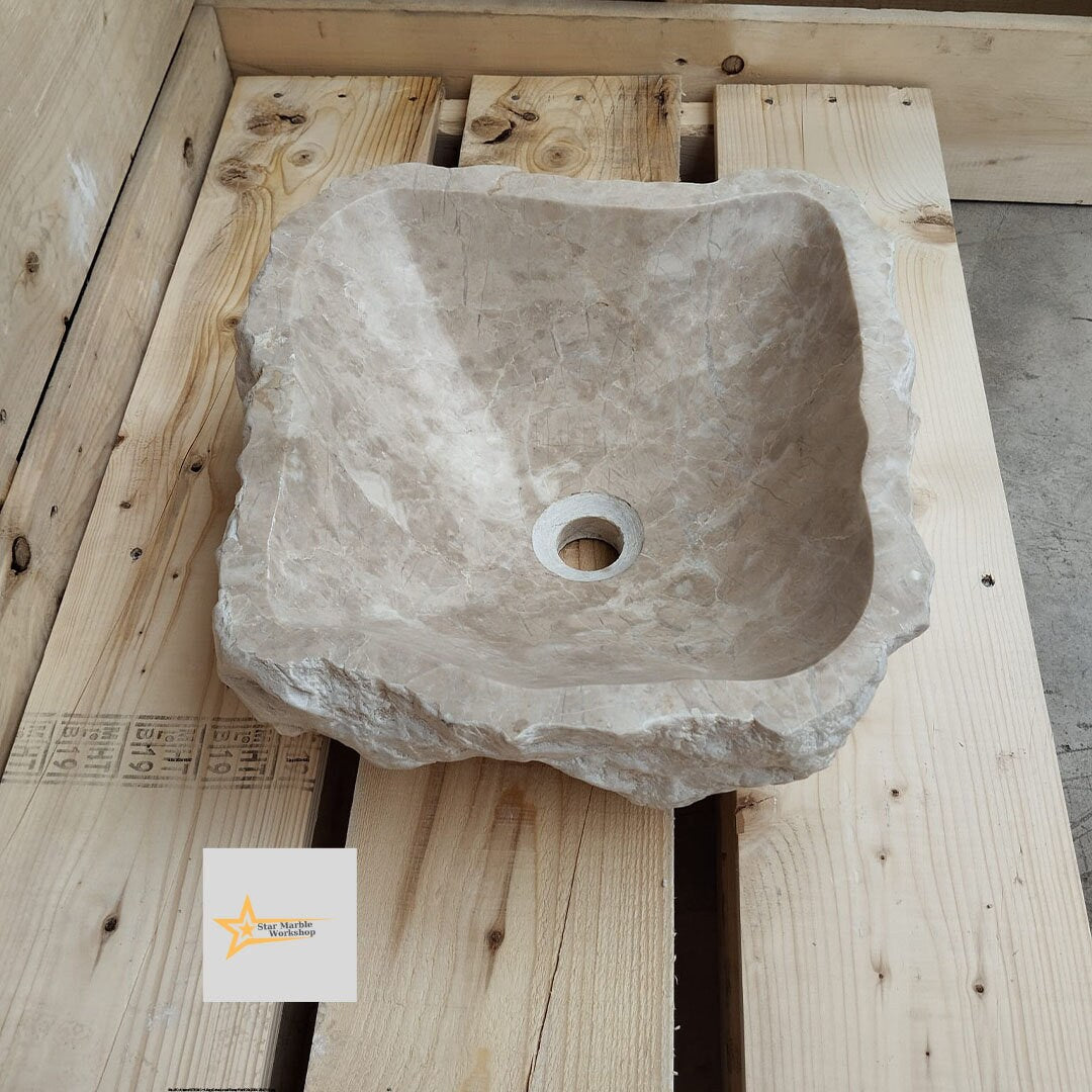 Ready To Ship Beige Marble Sink Ellipse Sink Farmhouse Sink Powder Room Sink  Countertop Sink  Hand Carved Marble Sink  Shapeless Sink
