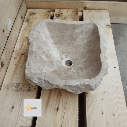 Ready To Ship Beige Marble Sink Ellipse Sink Farmhouse Sink Powder Room Sink  Countertop Sink  Hand Carved Marble Sink  Shapeless Sink