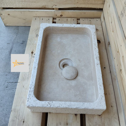 Handmade Travertine Stone Sink – Wall Mounted, Rustic & Modern Bathroom Design