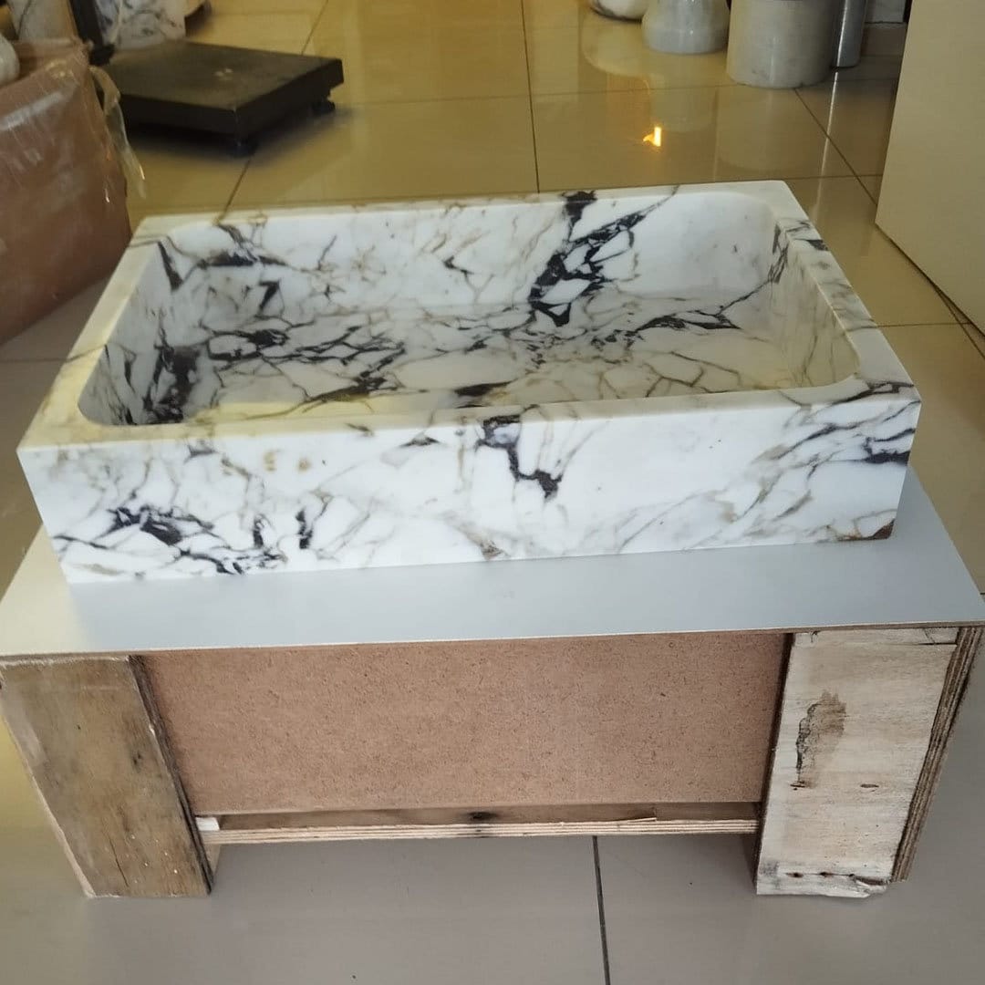 Calacatta Viola Marble Sink Wall Mounted Sink Farmhouse Sink Powder Room Sink Calacatta Sink  Hand Carved Marble Sink Washbasin Sink vanity
