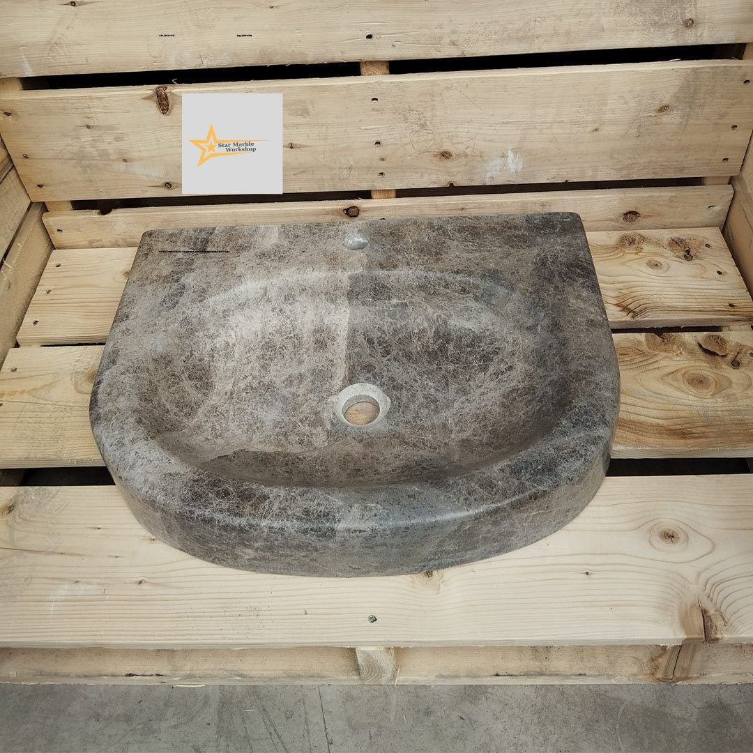 Ready to Ship Dark Emperador Marble Sink Farmhouse Sink Powder Room Sink Calacatta Sink Hand Carved Marble Sink