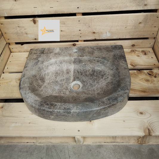 Ready to Ship Dark Emperador Marble Sink Farmhouse Sink Powder Room Sink Calacatta Sink Hand Carved Marble Sink