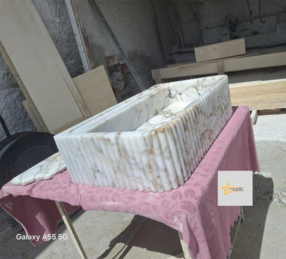 Calacatta Gold Rectangular Sink Wall Mounted Sink Powder Room Sink Calacatta Sink  Hand Carved Marble Sink Marble Washbasin