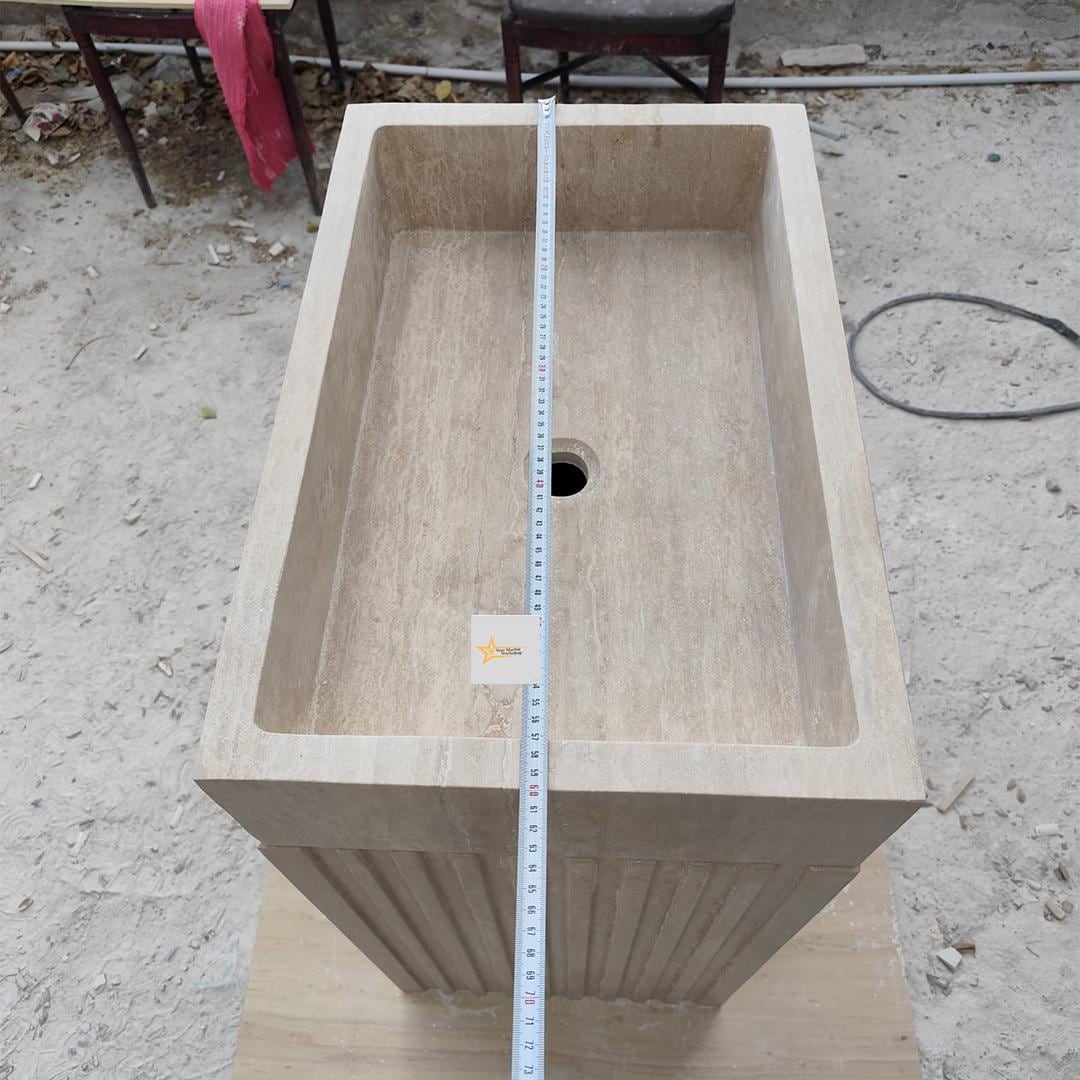 Hand-Carved Travertine Marble Sink: Farmhouse Bathroom, Cafe Restaurant