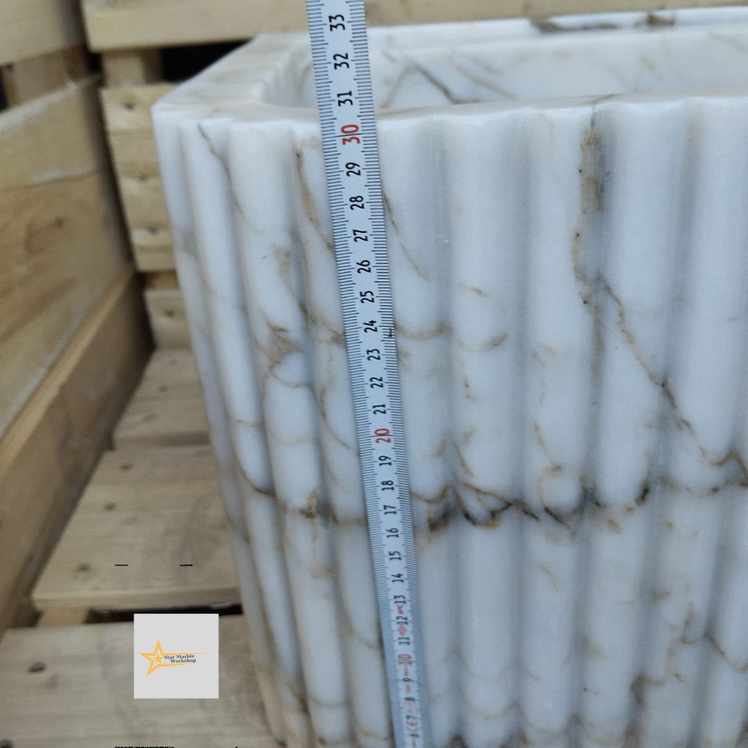 Ready To Ship Calacatta Gold Rectangular Sink Wall Mounted Sink Farmhouse Sink Powder Room Sink Calacatta Sink  Hand Carved Marble Sink