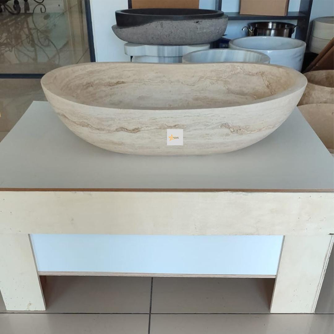 Hand Carved Travertine Marble Sink: Farmhouse Bathroom Vanity