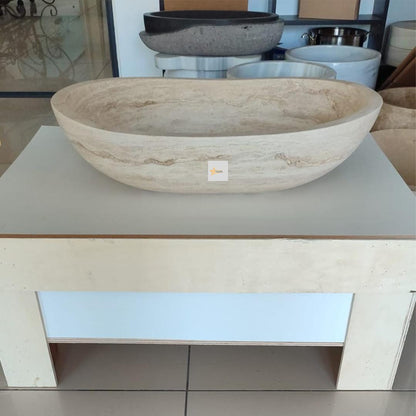 Hand Carved Travertine Marble Sink: Farmhouse Bathroom Vanity