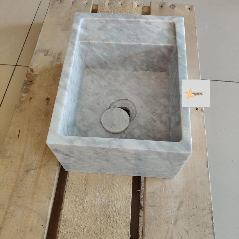 Ready To Ship Grey Marble Sink Wall Mounted Sink Farmhouse Sink Powder Room Sink Calacatta Sink  Hand Carved Marble Sink