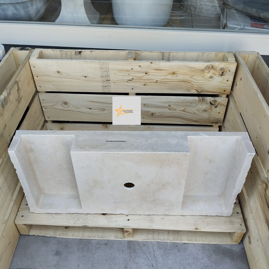 Ready to Ship Travertine Sink Wall Mounted Sink Farmhouse Sink Powder Room Sink Calacatta Sink Hand Carved Marble Sink Bathroom Sink