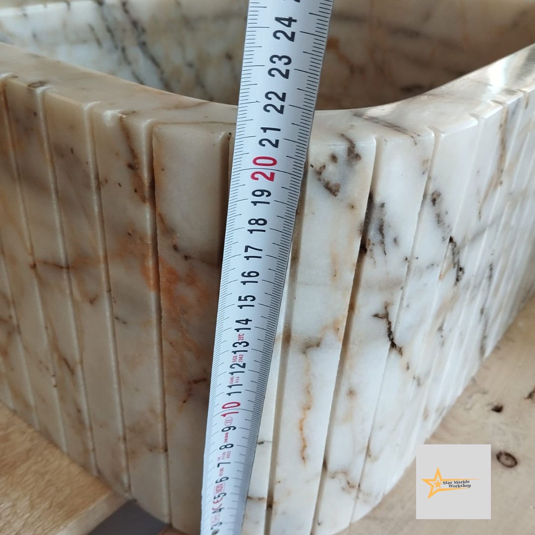 Ready To Ship Calacatta Gold Rectangular Sink Wall Mounted Sink Powder Room Sink Calacatta Sink  Hand Carved Marble Sink Marble Washbasin