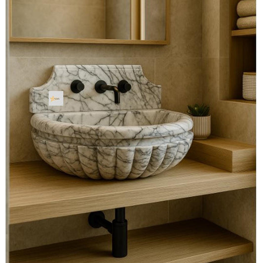 Calacatta Lilac Rectangular Sink, Sink With Faucet Hole Farmhouse Sink Powder Room Sink Calacatta Sink  Hand Carved Marble Sink Washbasin