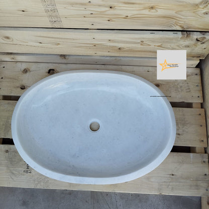 Ready To Ship White Marble Ellipse Sink Farmhouse Sink Powder Room Sink  Countertop Sink  Hand Carved Marble Sink Oval Sink