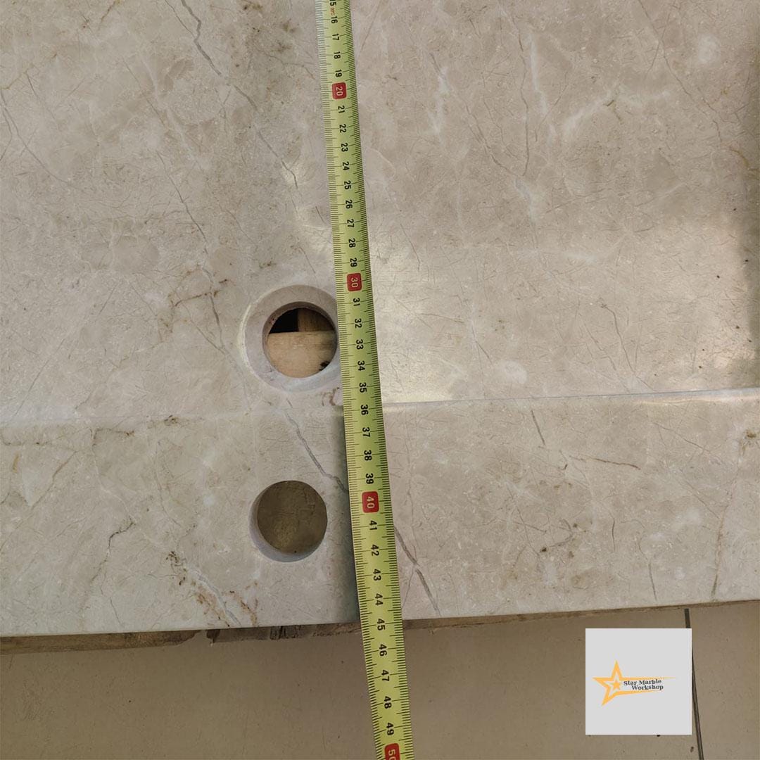 Ready to Ship Beige Marble Sink Rectangular Sink Farmhouse Sink Toilet Room Sink Hand Carved Marble Sink Faucet Hole Sink Wall Mounted Sink