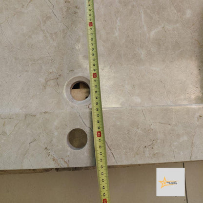 Ready to Ship Beige Marble Sink Rectangular Sink Farmhouse Sink Toilet Room Sink Hand Carved Marble Sink Faucet Hole Sink Wall Mounted Sink