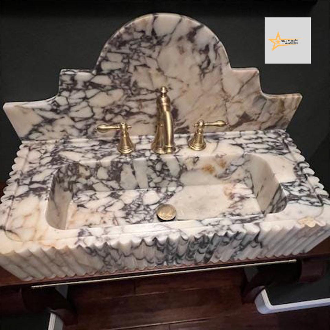 Handmade Calacatta Viola Marble Sink Wall-Mounted & Countertop with Backsplash, Modern Bathroom Design Natural Stone Sink sink for bathroom