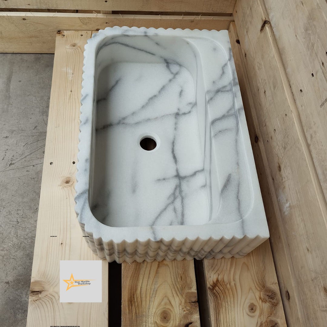 Calacatta Viola Marble Sink Wall Mounted Sink Farmhouse Sink Powder Room Sink Calacatta Sink  Hand Carved Marble Sink Washbasin