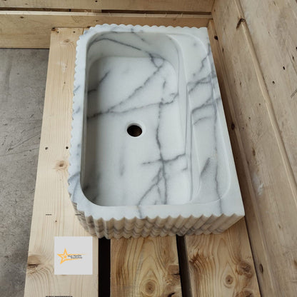 Calacatta Viola Marble Sink Wall Mounted Sink Farmhouse Sink Powder Room Sink Calacatta Sink  Hand Carved Marble Sink Washbasin