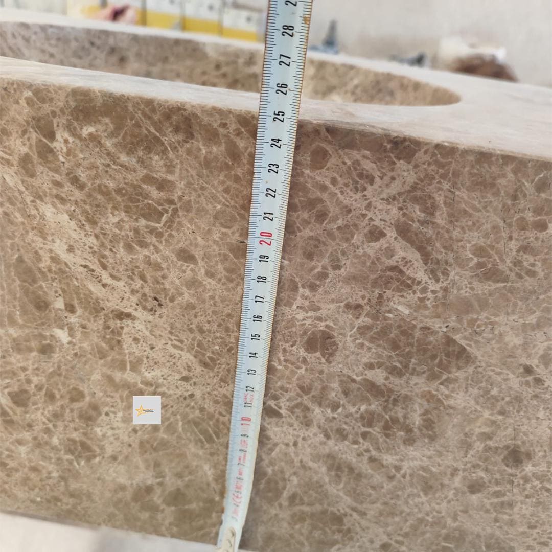 Handmade Emperador Marble Wall-Mounted Sink - Vessel Sink - chiseled sink- Luxury Minimalist Bathroom sink for bathroom