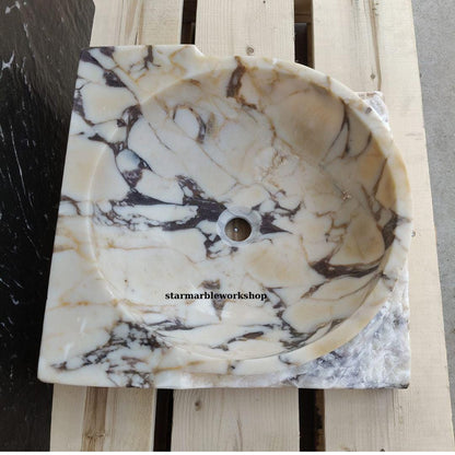 Ready to Ship Calacatta Gold Square Sink Wall Mounted Sink Toilet Room Sink Calacatta Sink Hand Carved Marble Sink Marble Sink