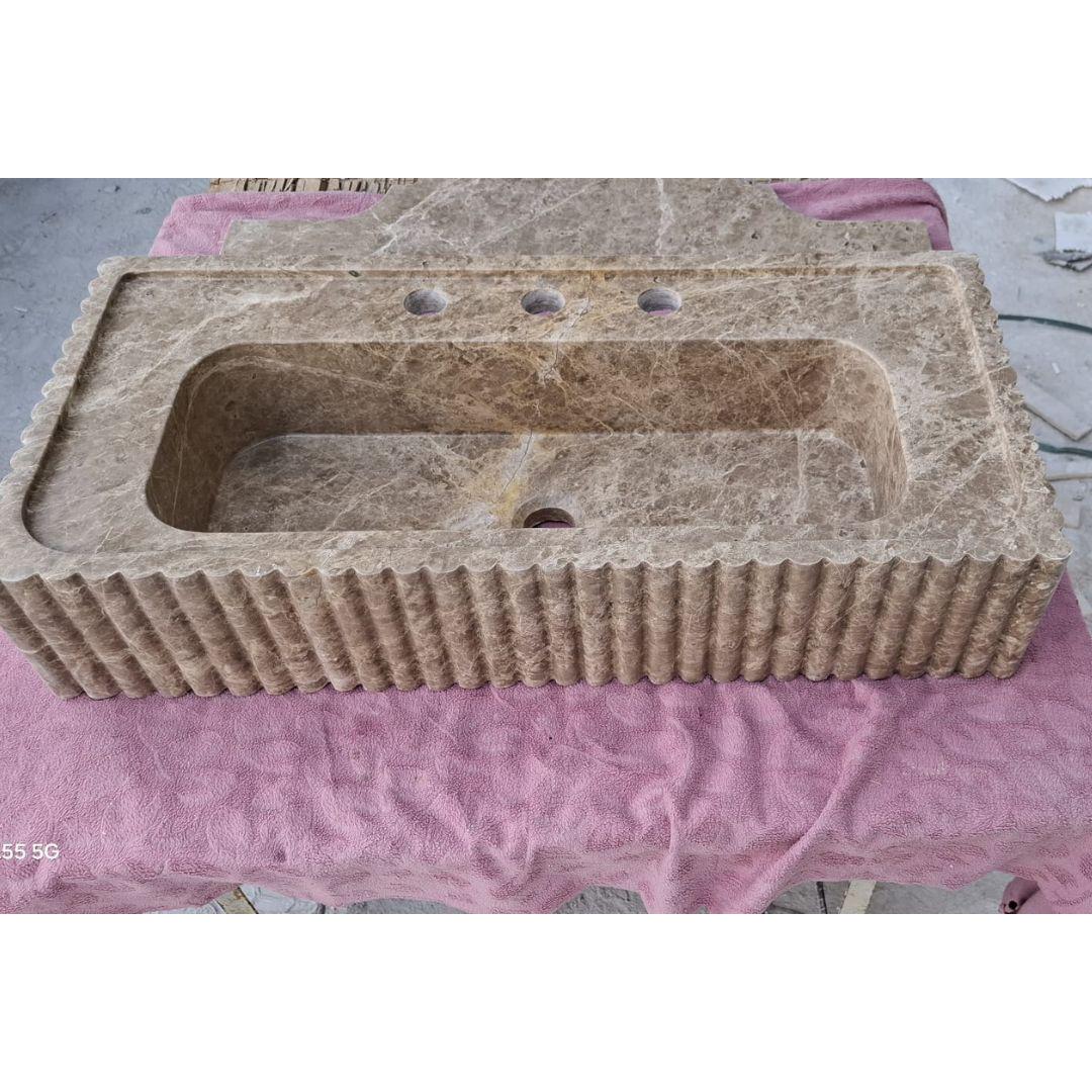 Emperador Marble Sink Wall Mounted Sink Farmhouse Sink Powder Room Sink  Hand Carved Marble Sink Concealed Drain Sink Sink vanity