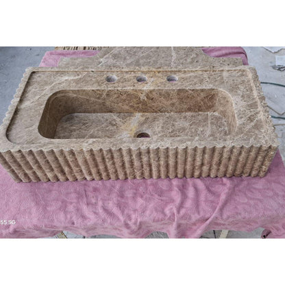 Emperador Marble Sink Wall Mounted Sink Farmhouse Sink Powder Room Sink  Hand Carved Marble Sink Concealed Drain Sink Sink vanity