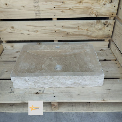 Handmade Travertine Stone Sink – Wall Mounted, Rustic & Modern Bathroom Design