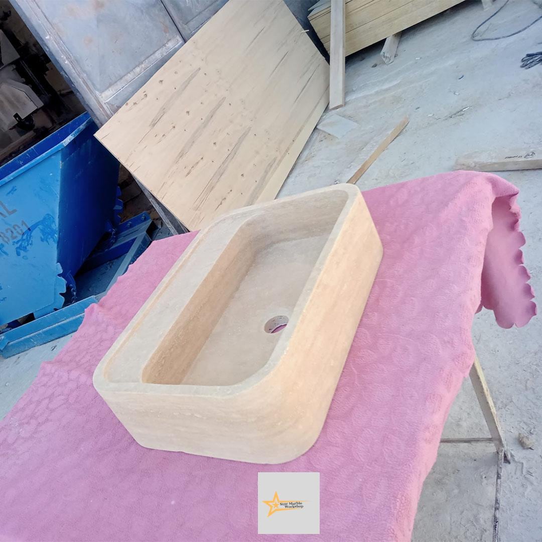 Wall Mounted Sink, Farmhouse Sink, Toilet Room Sink, Hand Carved Marble Sink, Natural Stone Sink, Classic Travertine Sink