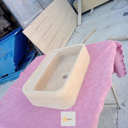 Wall Mounted Sink, Farmhouse Sink, Toilet Room Sink, Hand Carved Marble Sink, Natural Stone Sink, Classic Travertine Sink