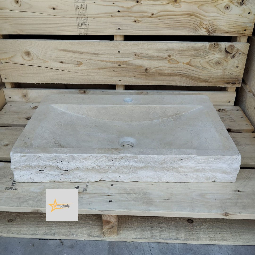 Wall Mounted Sink, Farmhouse Sink, Powder Room Sink, Hand Carved Marble Sink, Natural Stone Sink, Classic Travertine Sink