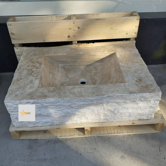 Ready to Ship Travertine  Sink Wall Mounted Sink Farmhouse Sink Powder Room Sink  Hand Carved Marble Sink Bathroom Sink natural stone sink