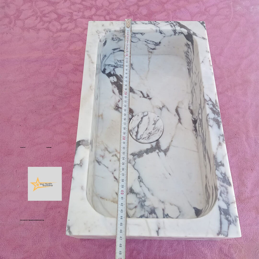 Hand Carved Calacatta Viola Marble Sink: Farmhouse Powder Room Vanity