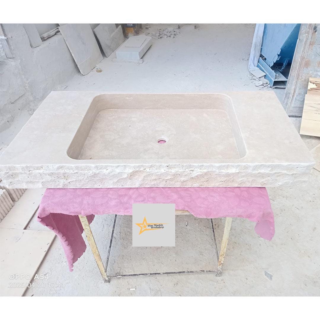 Hand Carved Travertine Sink – Natural Stone Wall Mounted or Farmhouse Bathroom & Powder Room Vanity Sink