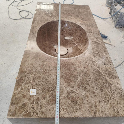 Handmade Emperador Marble Wall-Mounted Sink - Vessel Sink - chiseled sink- Luxury Minimalist Bathroom sink for bathroom