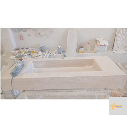 Ready to Ship TSink with Shelf Farmhouse Sink Powder Room Sink  Hand Carved Marble Sink Bathroom Sink natural stone sink  With Faucet Hole