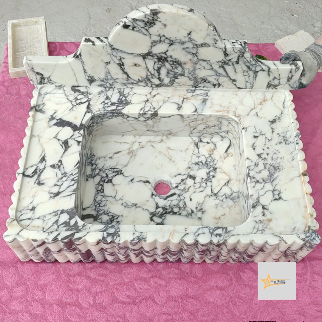 Calacatta Viola Marble Sink Wall Mounted Sink Farmhouse Sink Powder Room Sink Calacatta Sink  Hand Carved Marble Sink Sink vanity