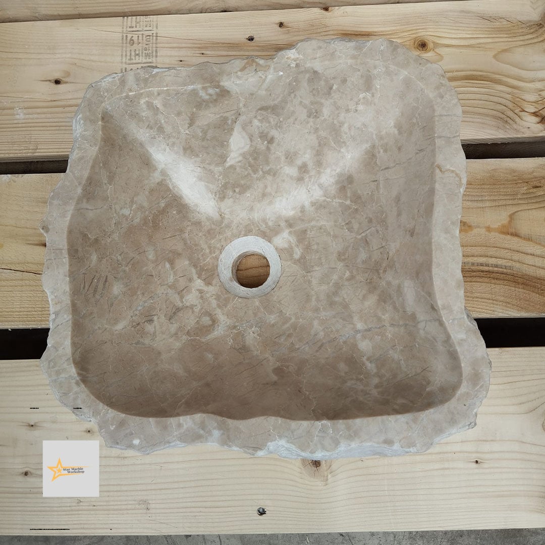 Ready To Ship Beige Marble Sink Ellipse Sink Farmhouse Sink Powder Room Sink  Countertop Sink  Hand Carved Marble Sink  Shapeless Sink