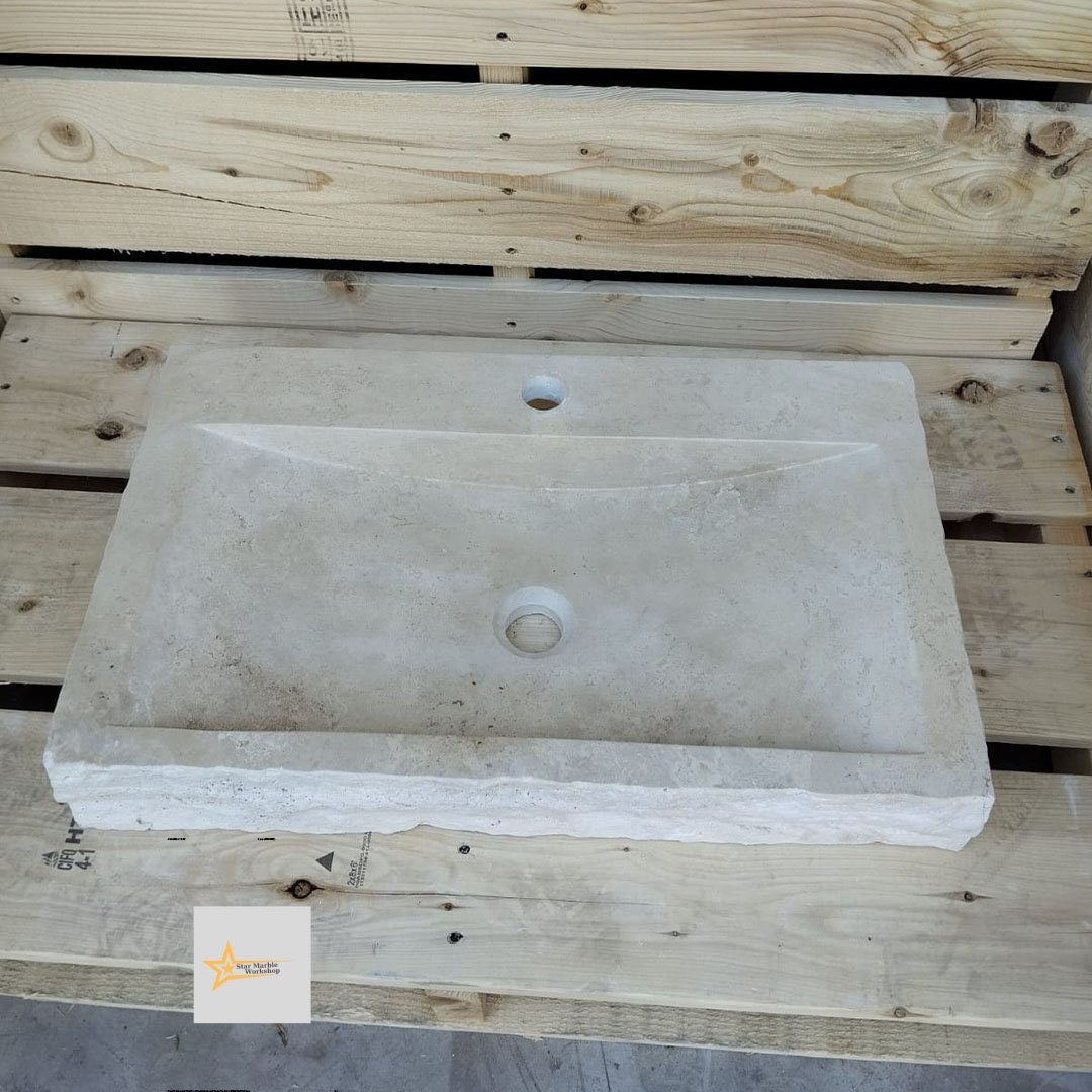 Wall Mounted Sink, Farmhouse Sink, Powder Room Sink, Hand Carved Marble Sink, Natural Stone Sink, Classic Travertine Sink